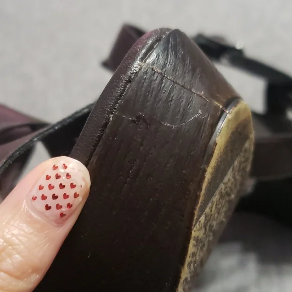 Y2K Early 2000's Callisto Strappy Chocolate Brown Faux Leather Wedge Heels - Picture 17 of 17